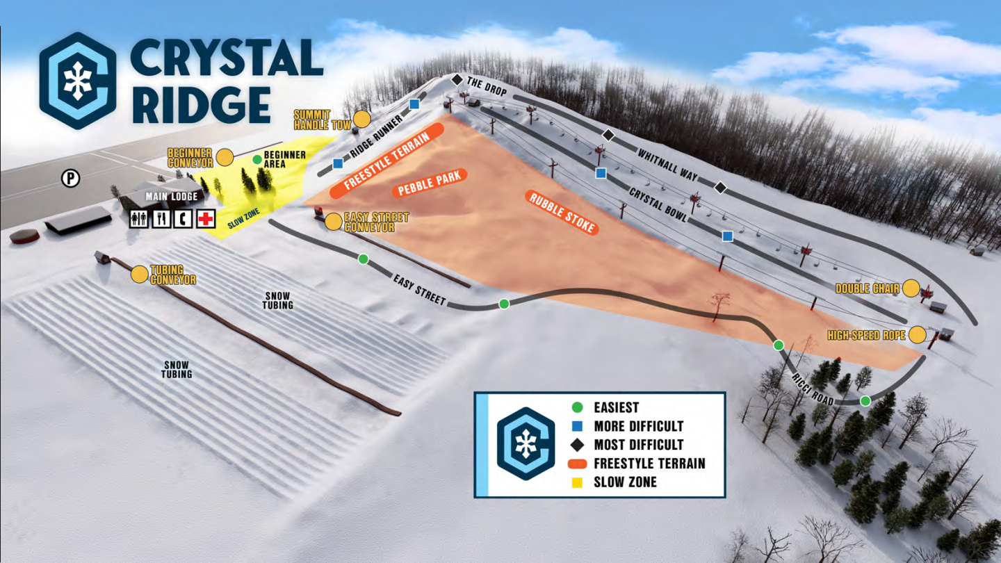 Ski trail map with text overlayed