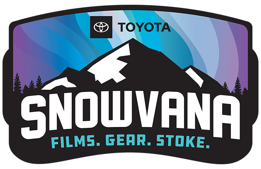 Logo of a mountain with "Snowvana" and "Films. Gear. Stoke." 