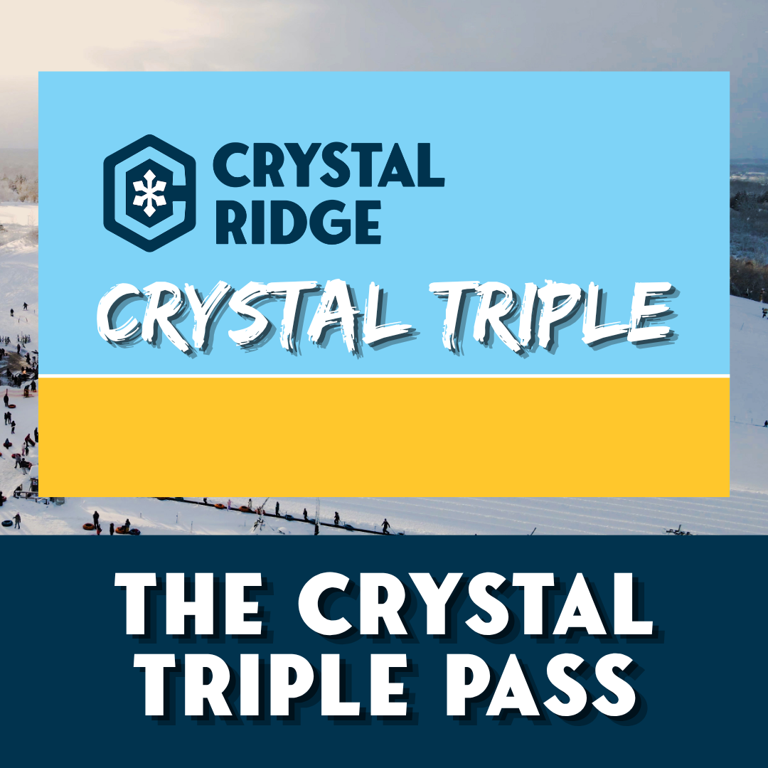 Graphic promoting the Crystal Ridge Triple Pass with snowy mountain background.